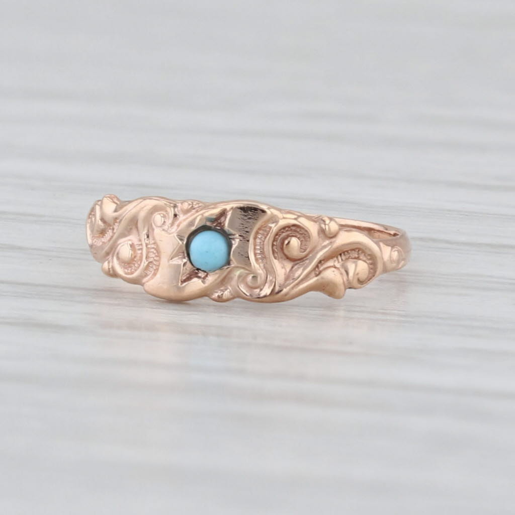 Antique Glass Baby Ring 10k Yellow Gold Small Size Band