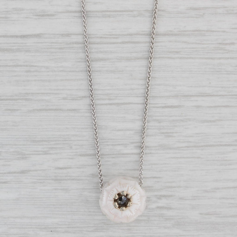 New Cultured Pearl Flower Diamond Pendant Necklace 14k Gold Galatea 18"