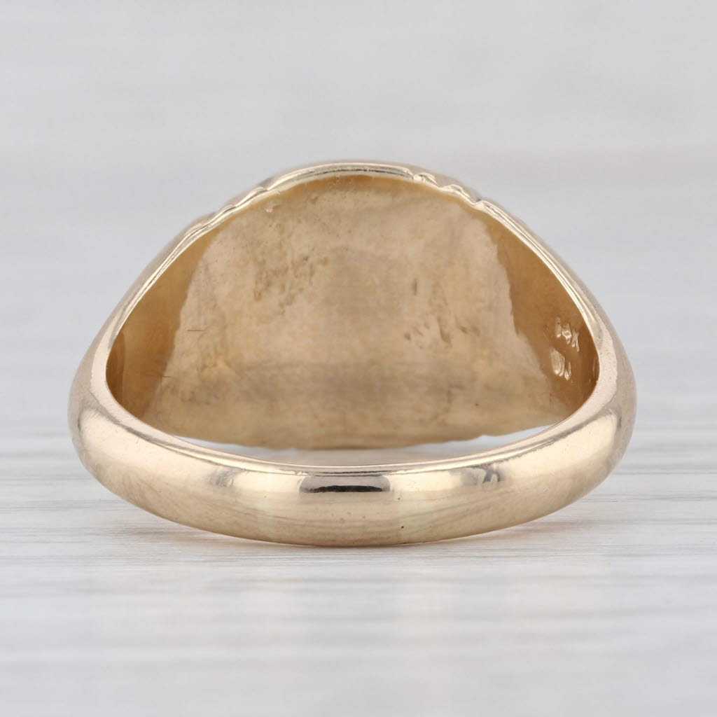 Vintage Engravable Men's Signet Ring 14k Yellow Gold Size 12 Solid Back