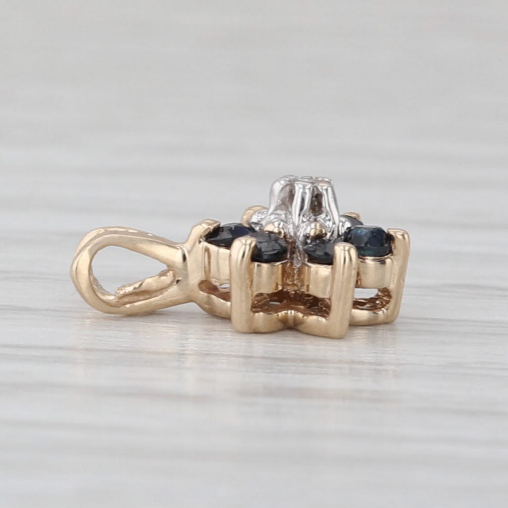 Small 0.20ctw Blue Sapphire Flower Pendant 10k Yellow Gold Diamond Accent