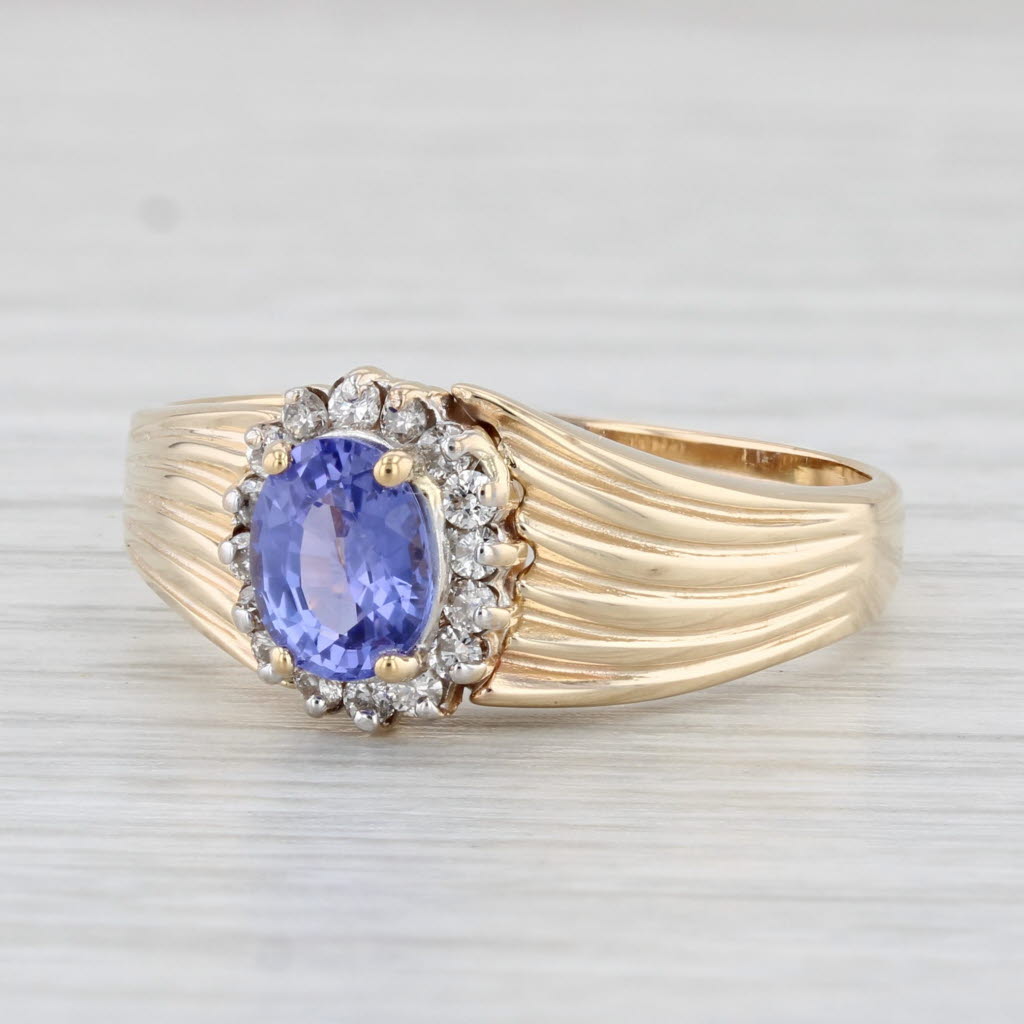 Light Gray 1.14ctw Oval Tanzanite Diamond Halo Ring 14k Yellow Gold Size 11