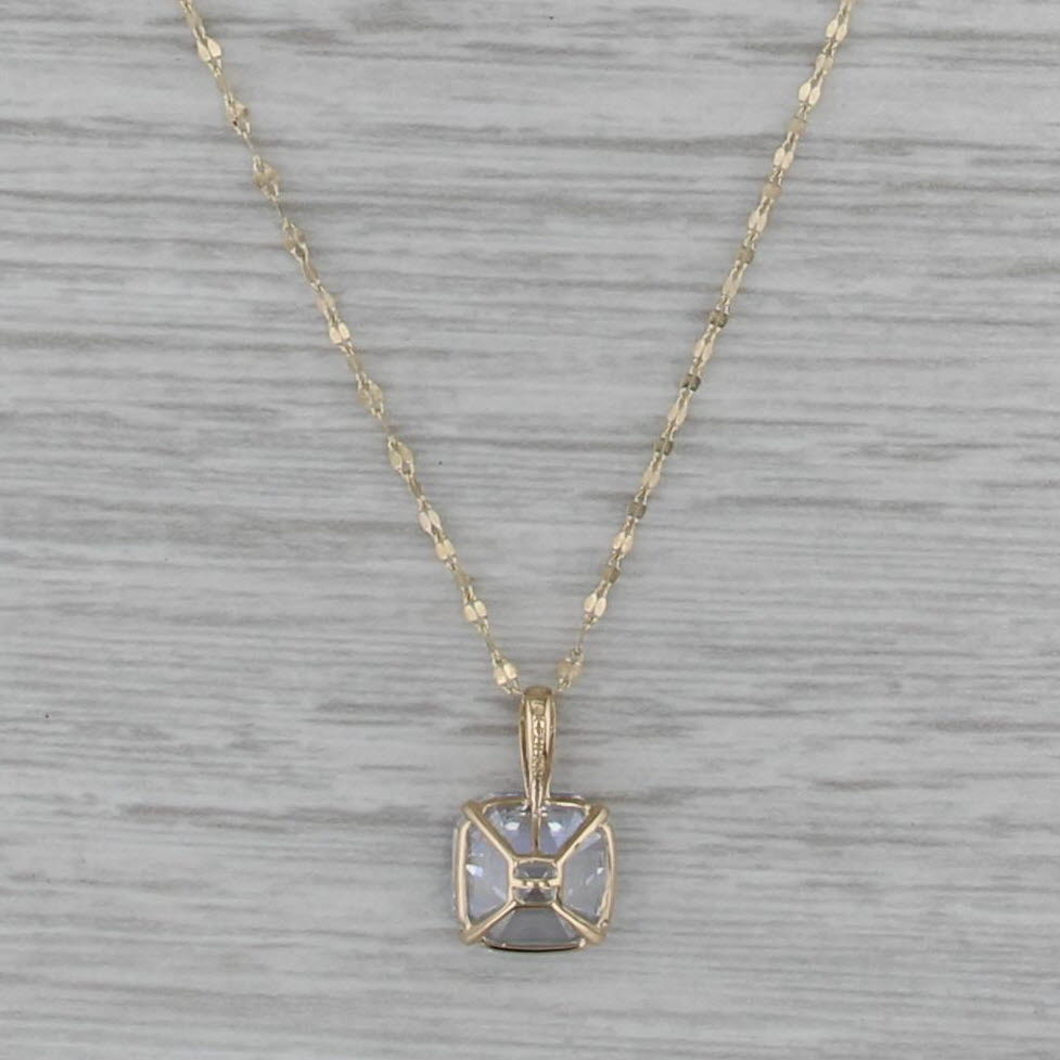 Asscher Cubic Zirconia Solitaire Pendant Necklace 14k Yellow Gold 16"-18"