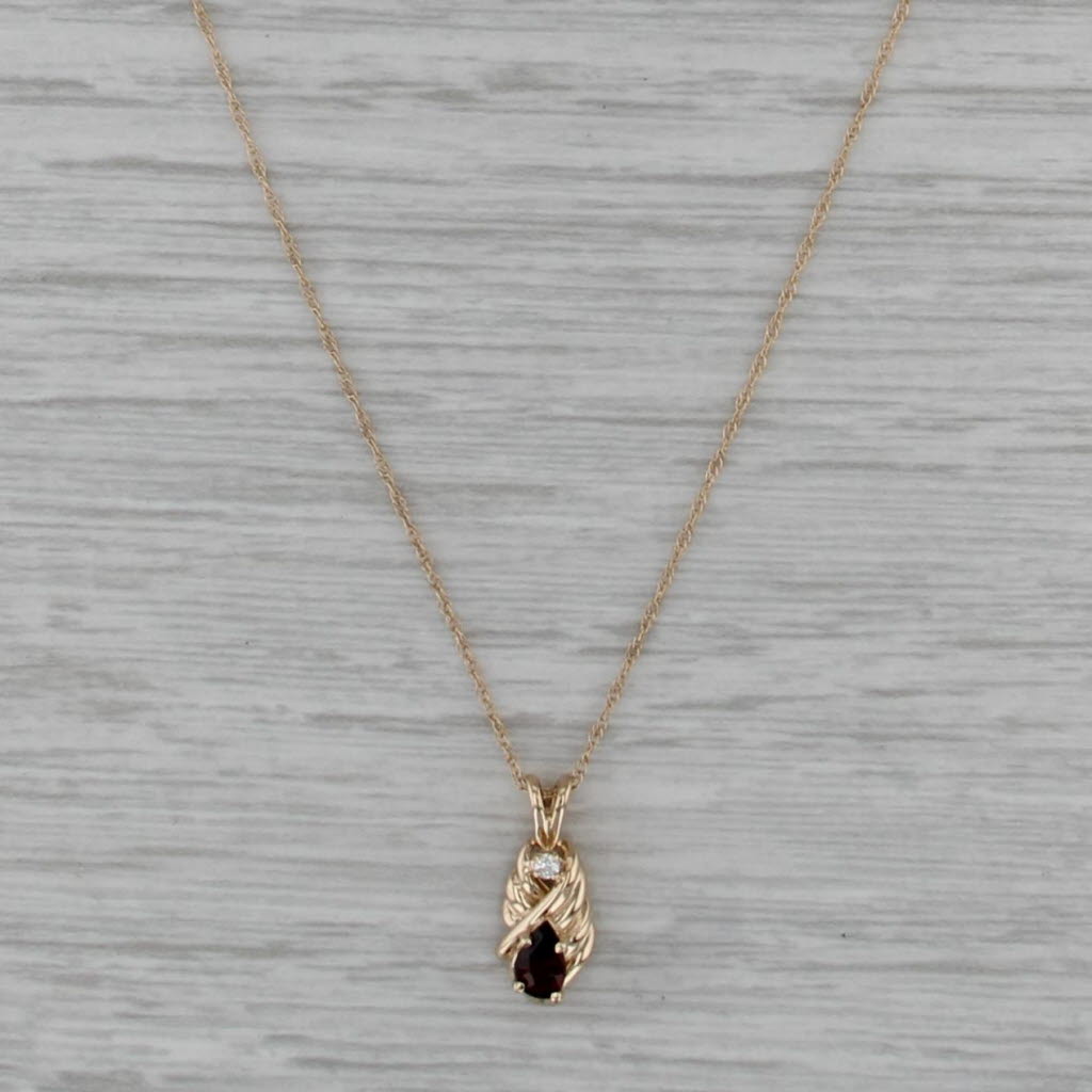 0.25ct Garnet Pendant Necklace 14k Yellow Gold 18" Rope Chain Diamond Accent