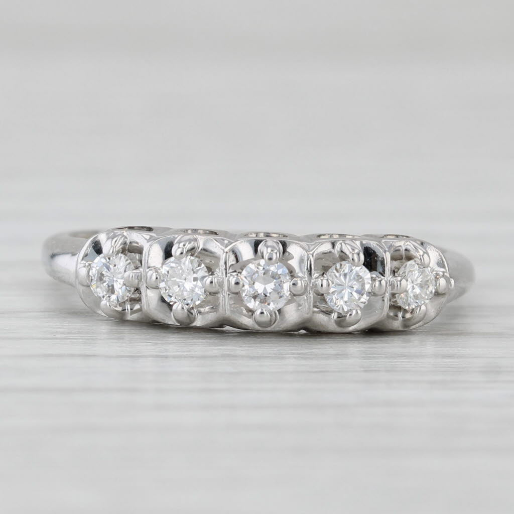 Light Gray 0.25ctw Diamond Wedding Band 14k White Gold Size 7 Stackable Anniversary Ring