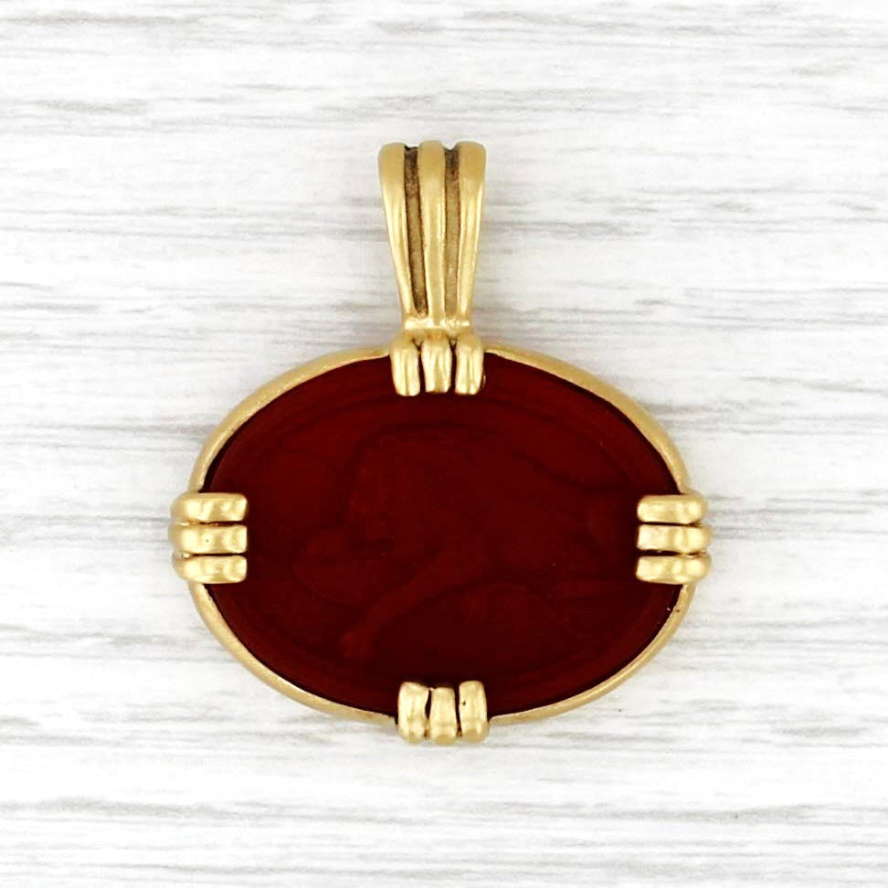 Slane & Slane Sardonyx Lion Carved Enhancer Pendant 18k Gold Clip Bail