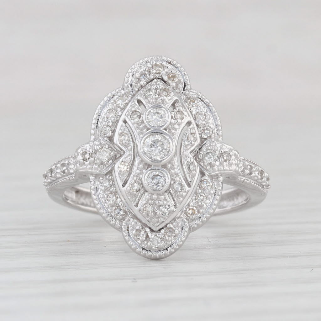 Light Gray Vintage 0.22ctw Diamond Halo Openwork Ring 14k White Gold Size 8.25