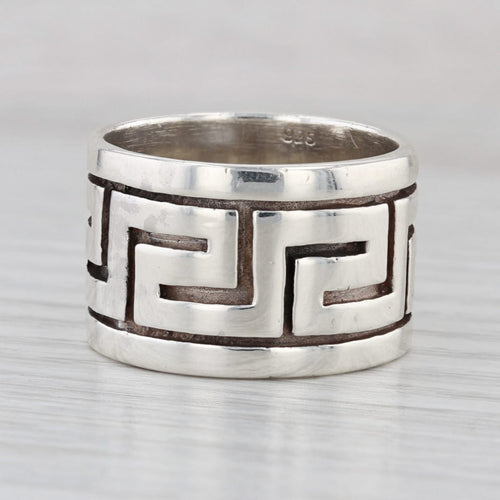 Greek Key Pattern Ring Sterling Silver Size 11 Wide Band