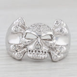 0.15ctw Diamond Skull Cross Bones Ring 14k White Gold Size 12.25 Biker