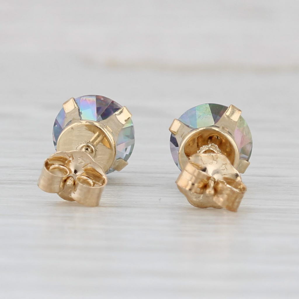 Light Gray 1.96ctw Mystic Topaz Round Solitaire Stud Earrings 14k Yellow Gold