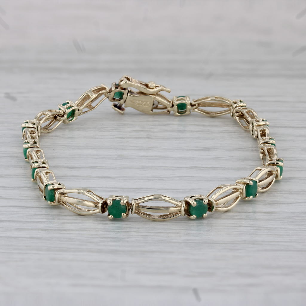 Gray 1.60ctw Emerald Bracelet 10k Yellow Gold 6.75" 4.3mm