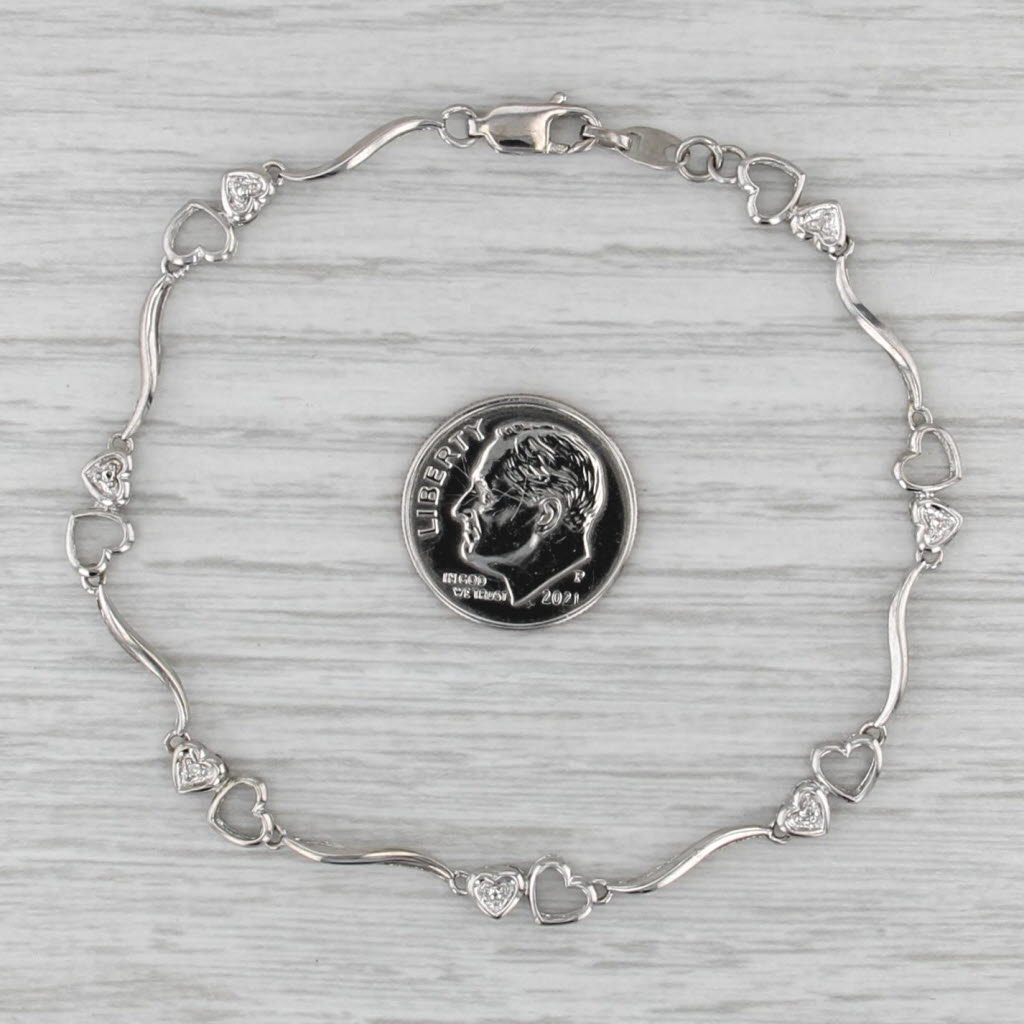 Diamond Accented Hearts Bracelet 10k White Gold 7.25" 5.5mm