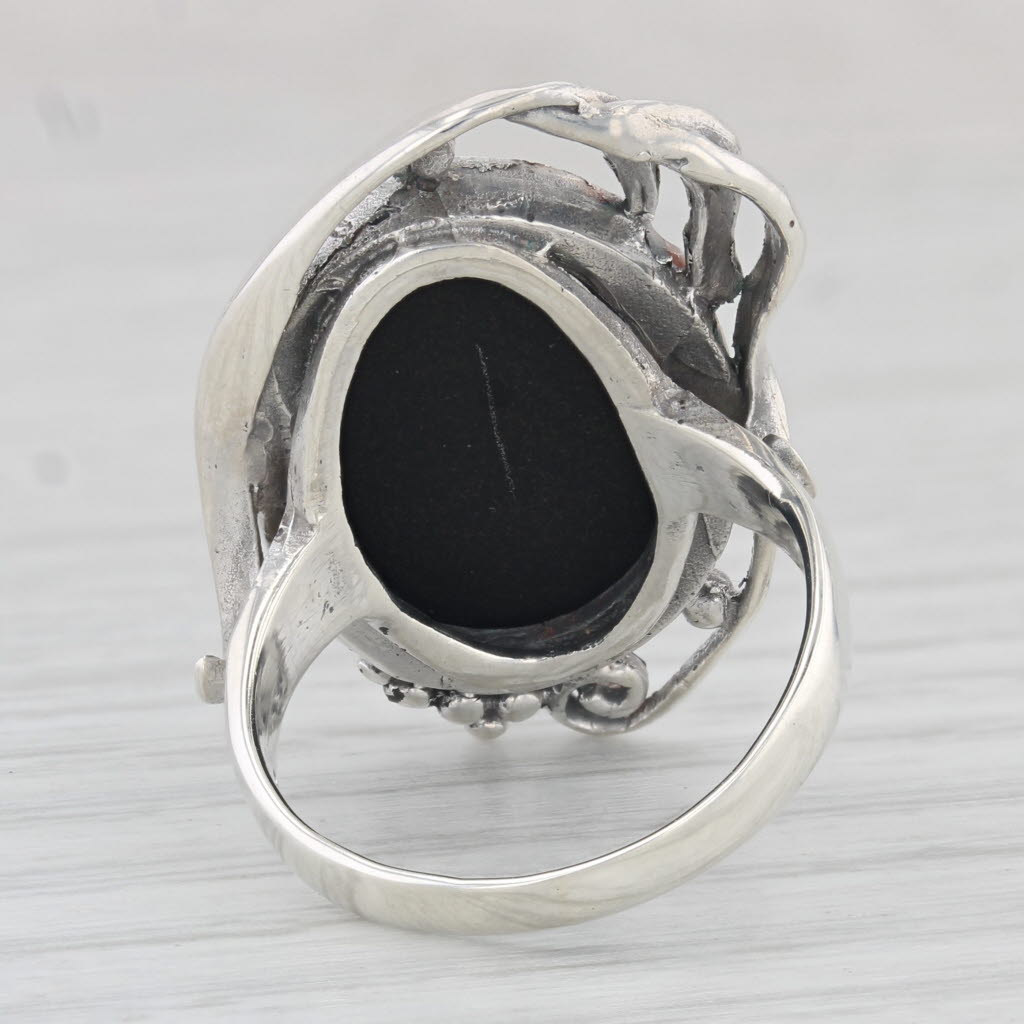 Light Gray Onyx Statement Ring Sterling Silver Size 6.75 Oval Cabochon Solitaire