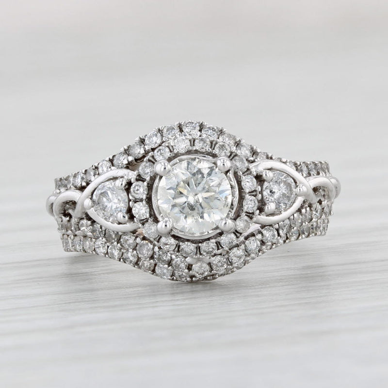 Light Gray 1.02ctw Diamond Halo Engagement Ring Wedding Band Bridal Set 14k White Gold