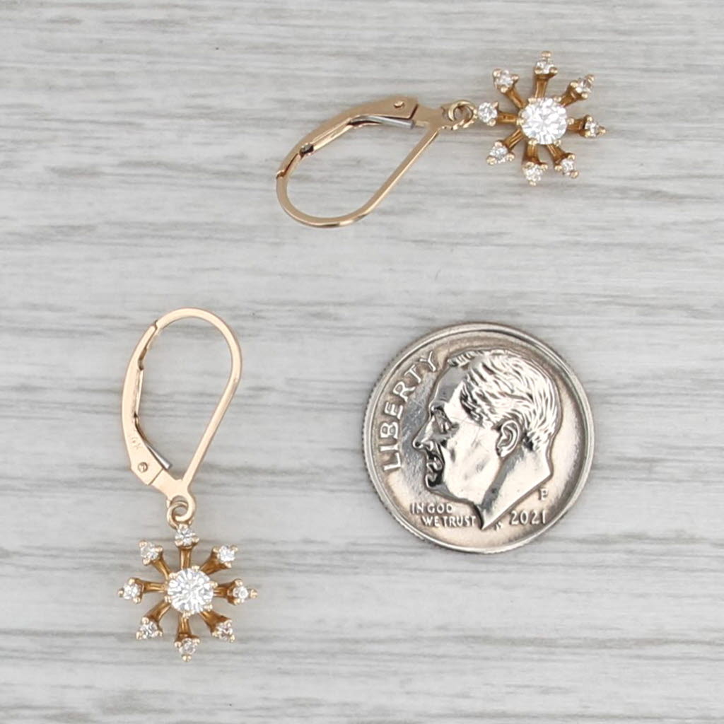 0.42ctw Diamond Flower Dangle Earrings 14k Yellow Gold Lever Backs