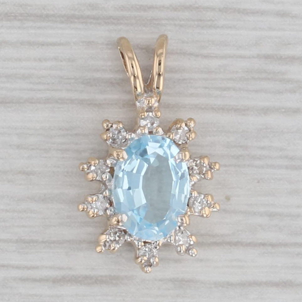 Gray 0.82ctw Blue Topaz Diamond Halo Pendant 10k Yellow Gold Small Drop