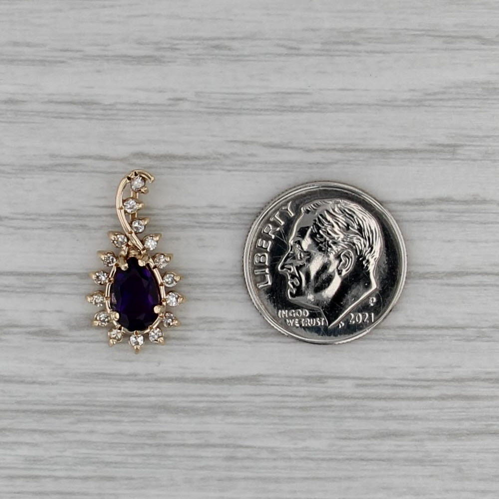 0.89ctw Amethyst Diamond Halo Teardrop Pendant 14k Yellow Gold Small Drop