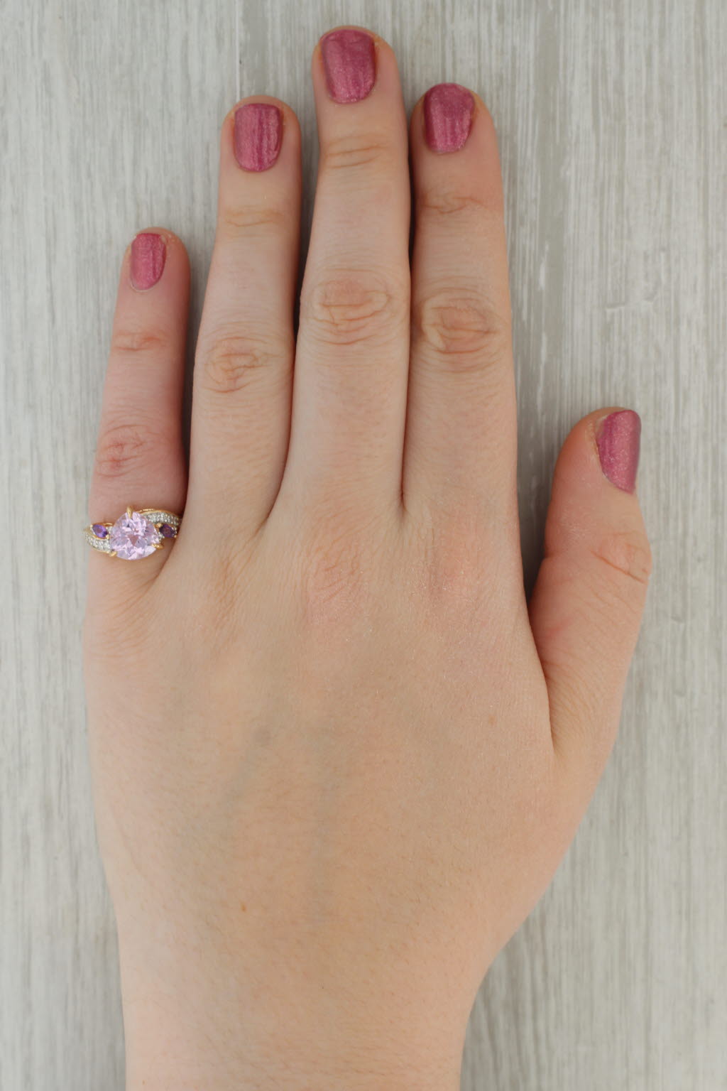 Rosy Brown 2.82ctw Pink Kunzite Diamond Amethyst Ring 14k Yellow Gold Size 5.25