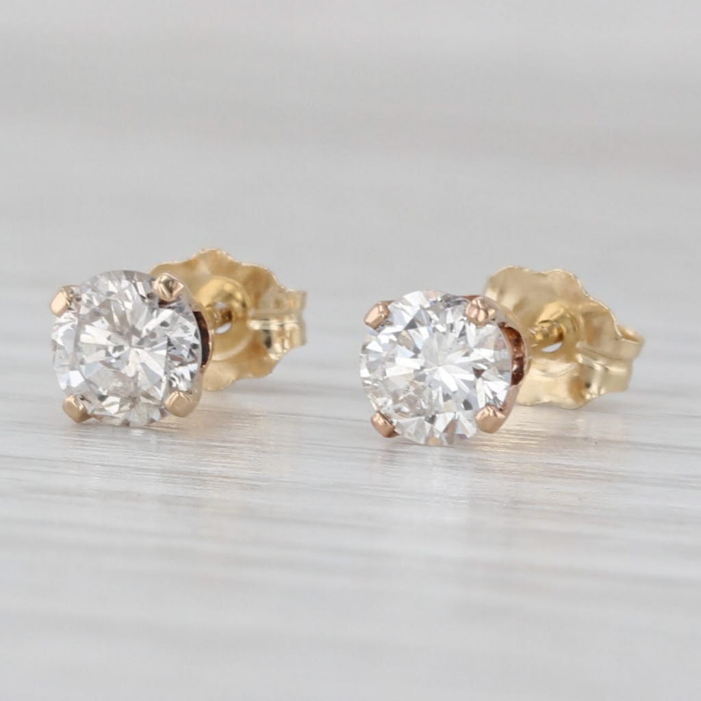 Light Gray 0.64ctw Diamond Round Solitaire Stud Earrings 14k Yellow Gold