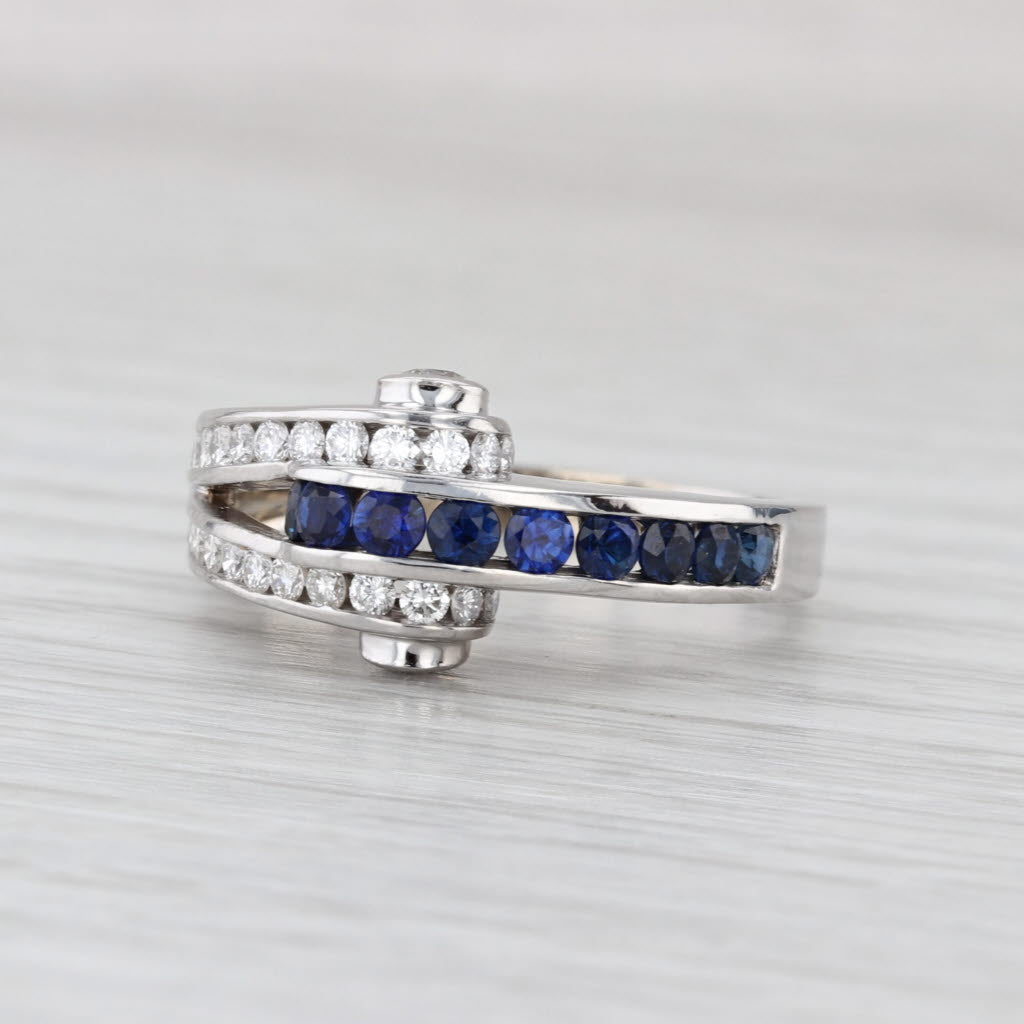 Krypell 1.35ctw Blue Sapphire Diamond Ring 18k White Gold Size 8