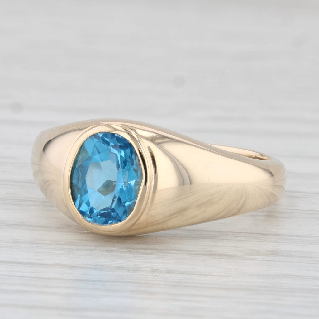 Light Gray 1.60ct Blue Topaz Oval Solitaire Ring 14k Yellow Gold Size 7.5