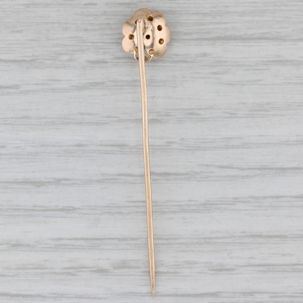 Gray Vintage Diamond Flower Stickpin 14k Yellow Gold Floral Jewelry