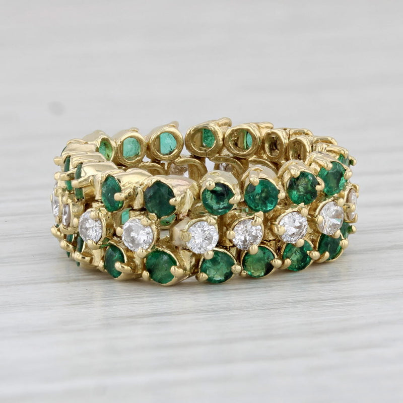 2ctw Emerald Diamond Eternity Ring 18k Yellow Gold Size 4.25 Flexible Band