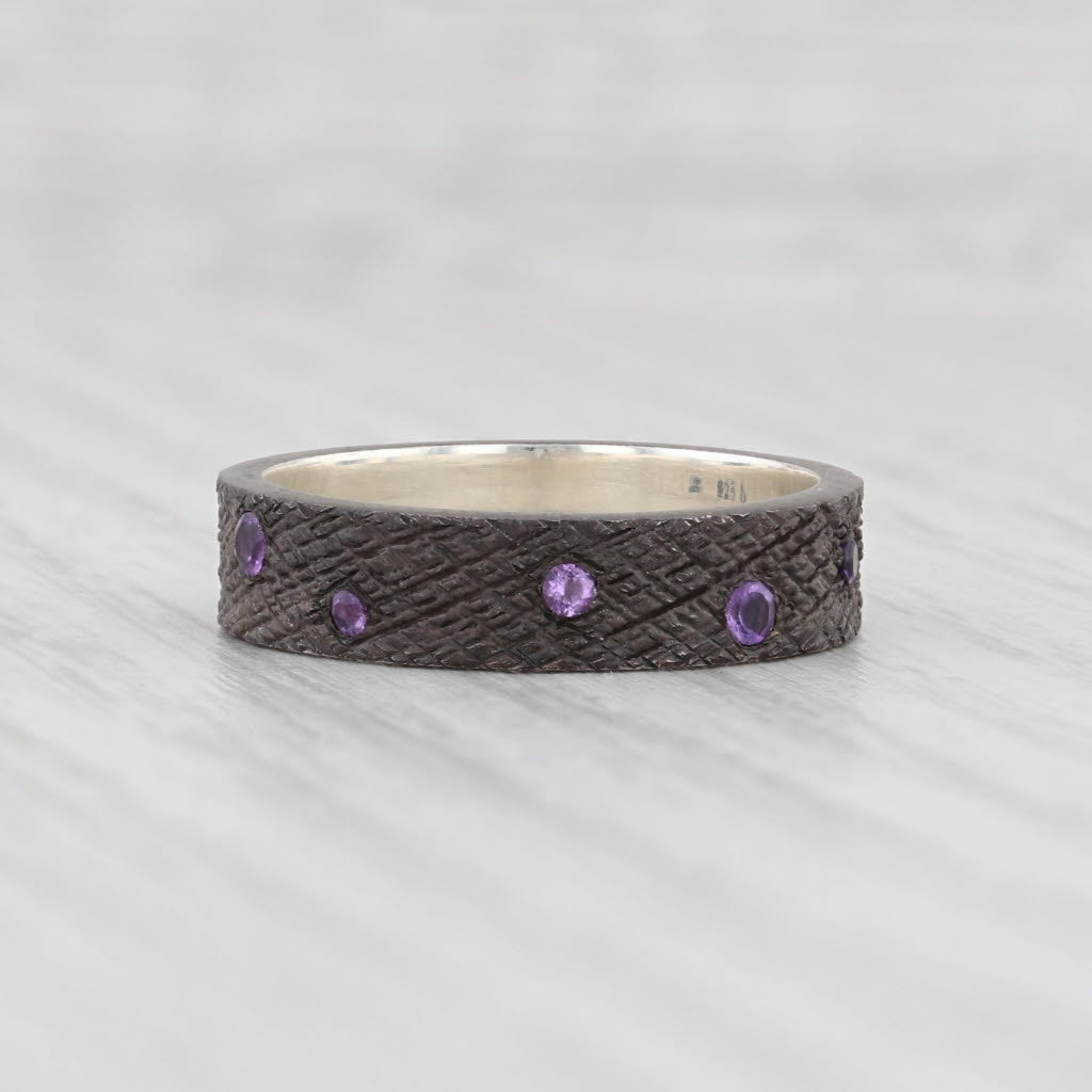 New Nina Wynn Amethyst Stackable Band Oxidized Sterling Silver Size 7 Ring