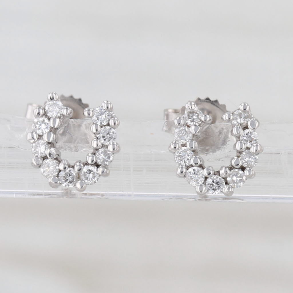 0.18ctw Diamond Horseshoe Stud Earrings 14k White Gold Studs Good Luck Western