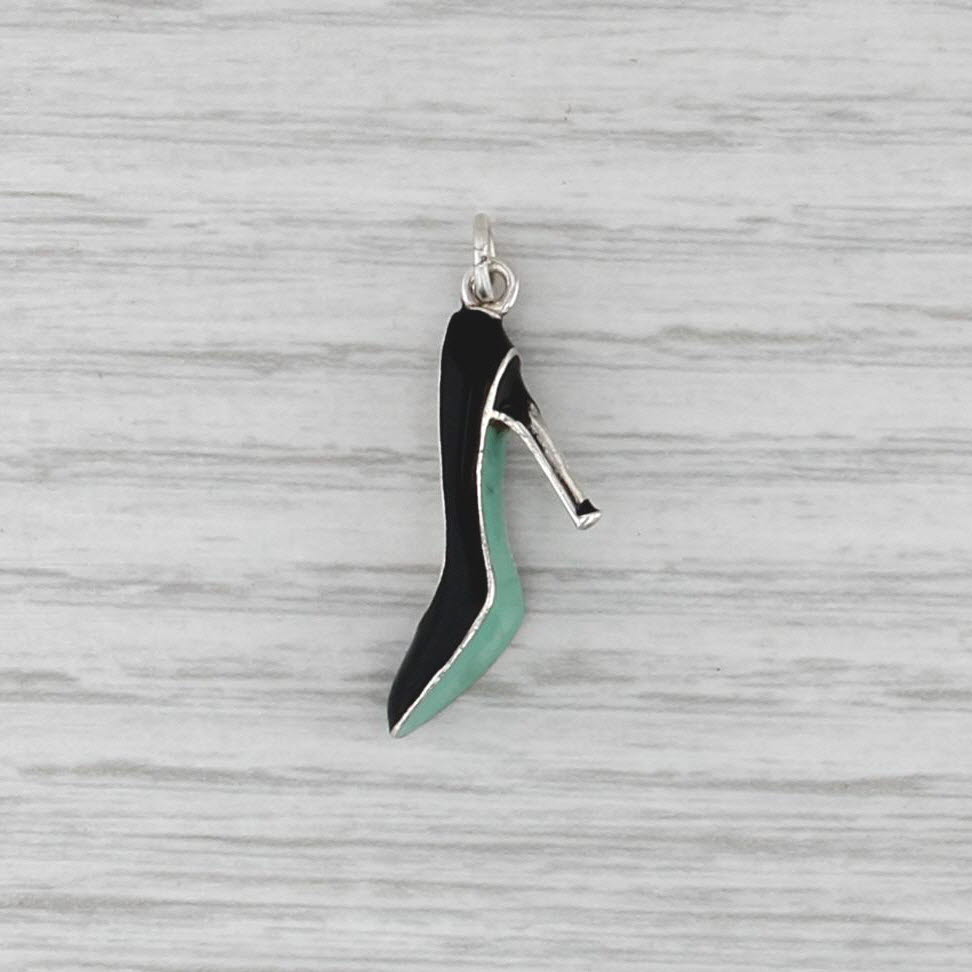 Tiffany Stiletto Charm Sterling Silver Black Enamel High Heel Pendant