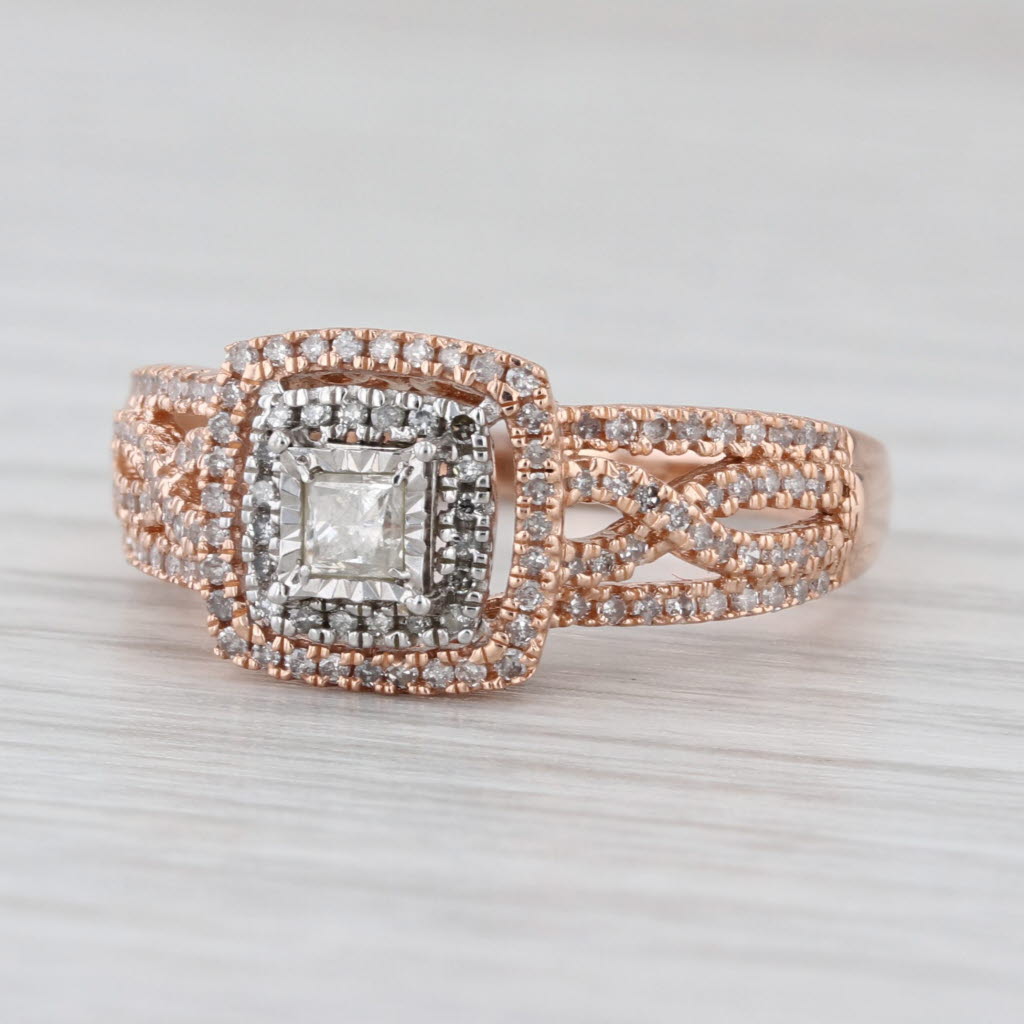 0.37ctw Diamond Princess Halo Engagement Ring 10k Rose White Gold Size 7