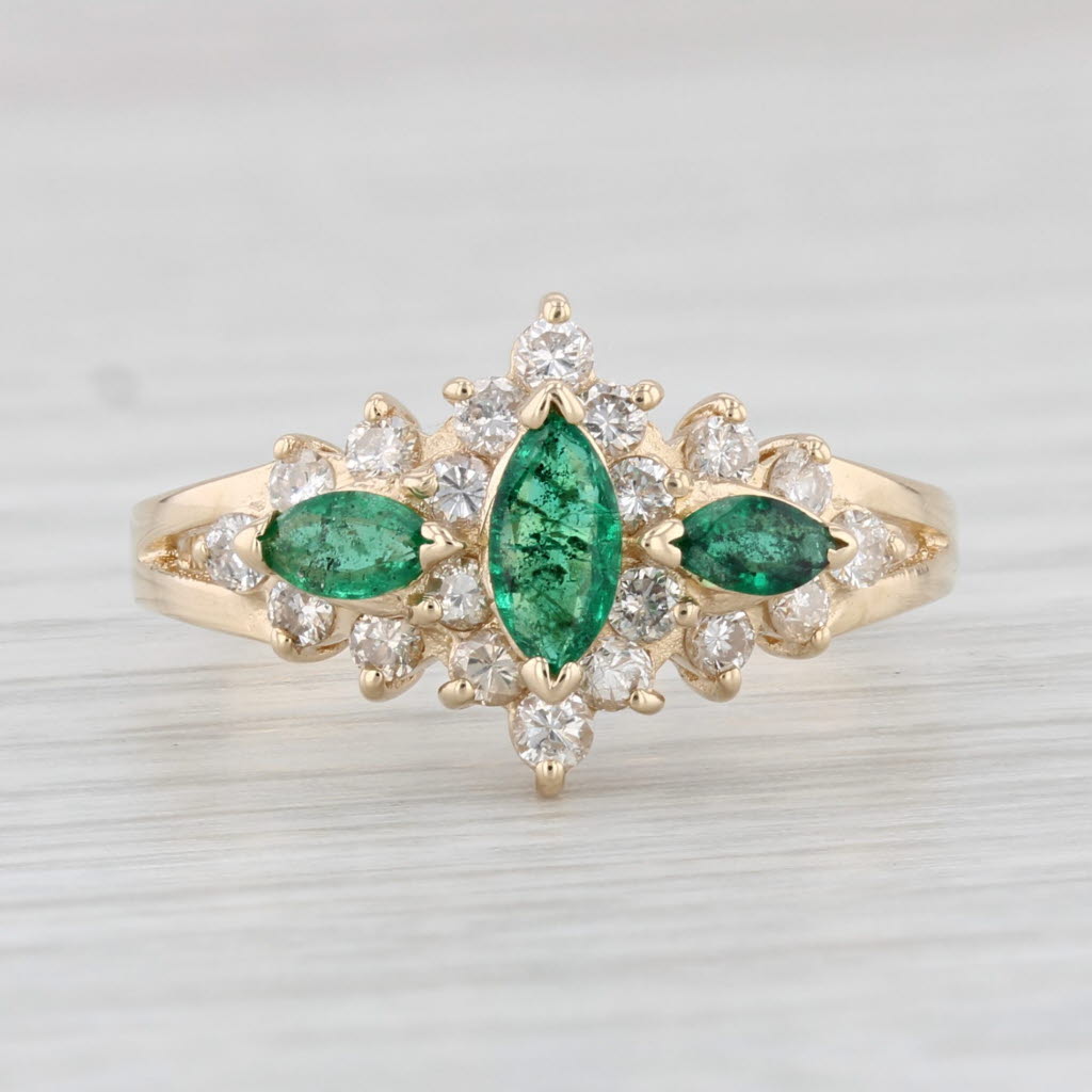 Light Gray 0.96ctw Marquise Emerald Diamond Ring 14k Yellow Gold Size 7.5