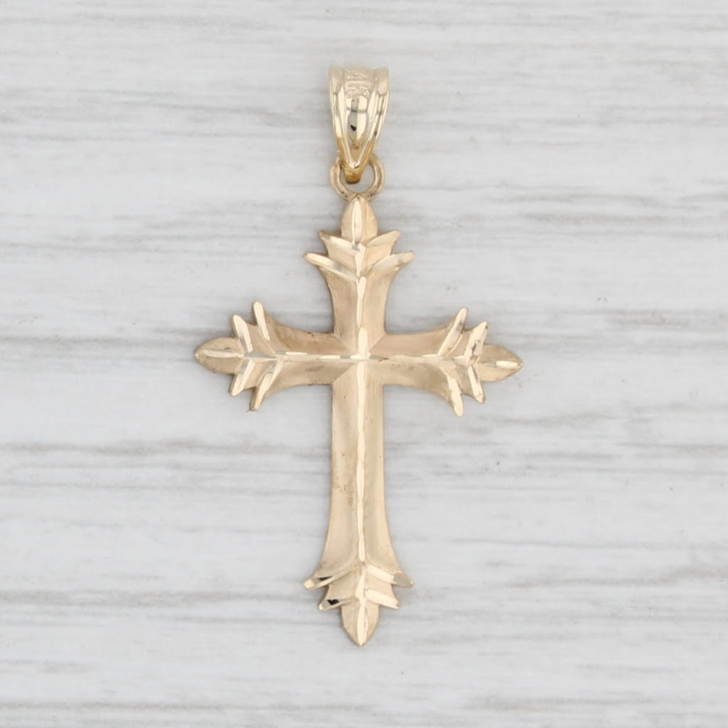 Light Gray Decorative Cross Pendant 14k Yellow Gold Small Drop religious Jewelry