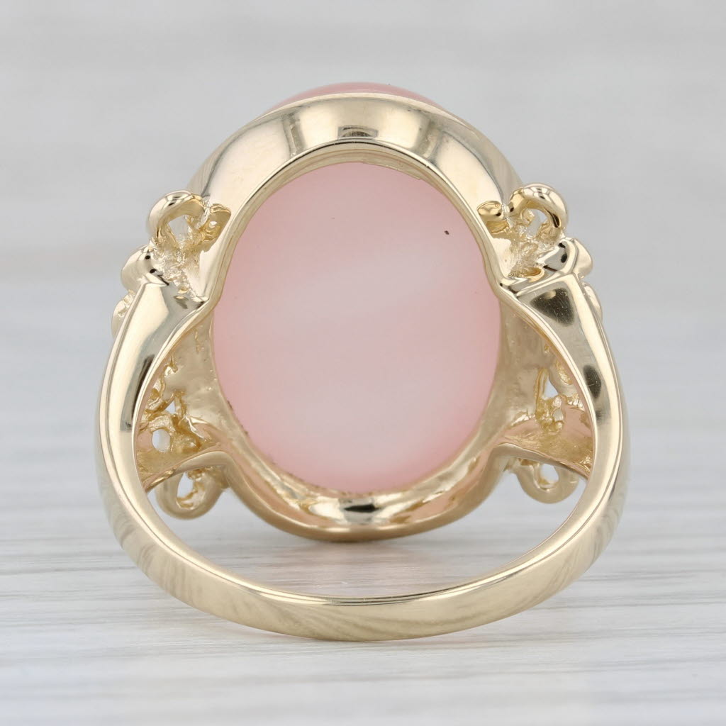 Gray Pink Rose Quartz Oval Cabochon Solitaire Ring 14k Yellow Gold Size 9.25