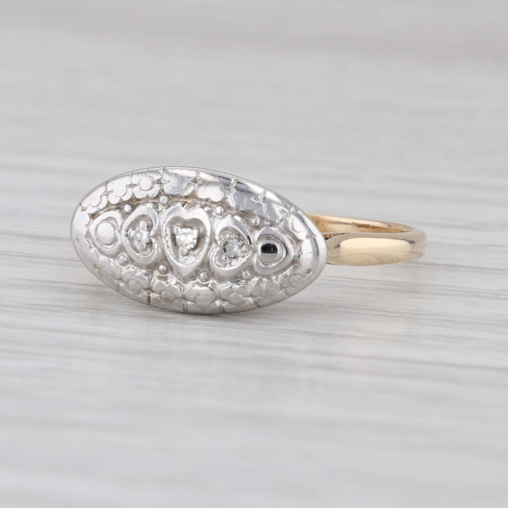 Vintage Diamond Princess Ring 10k White Yellow Gold Size 9 Heart Accents