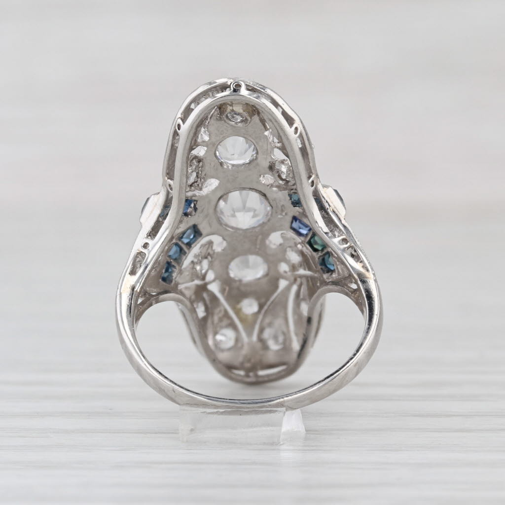 Art Deco Diamond Sapphire Lab Created Spinel Ring Platinum Size 5.25 Vintage