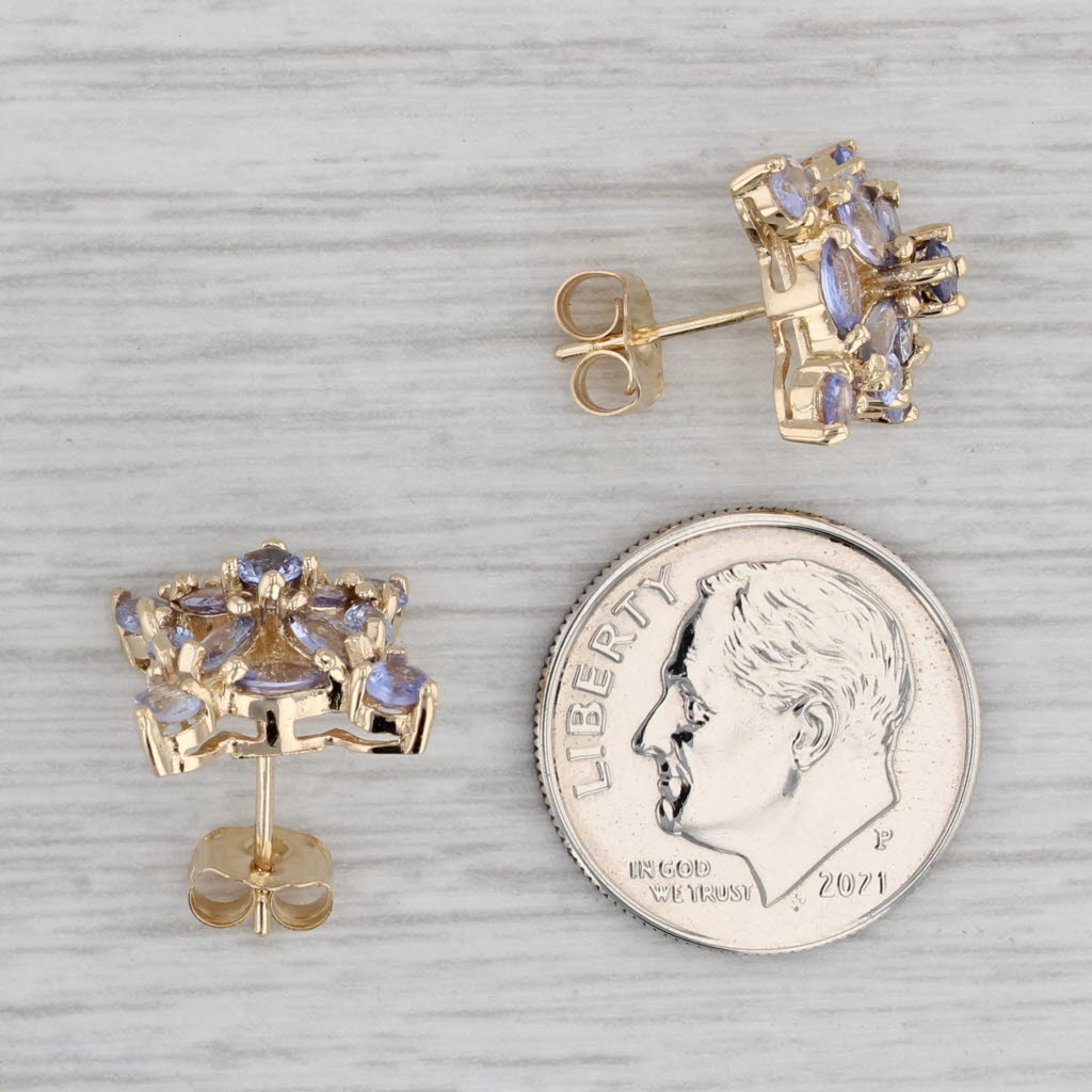 Gray 2ctw Tanzanite Cluster Stud Earrings 14k Yellow Gold