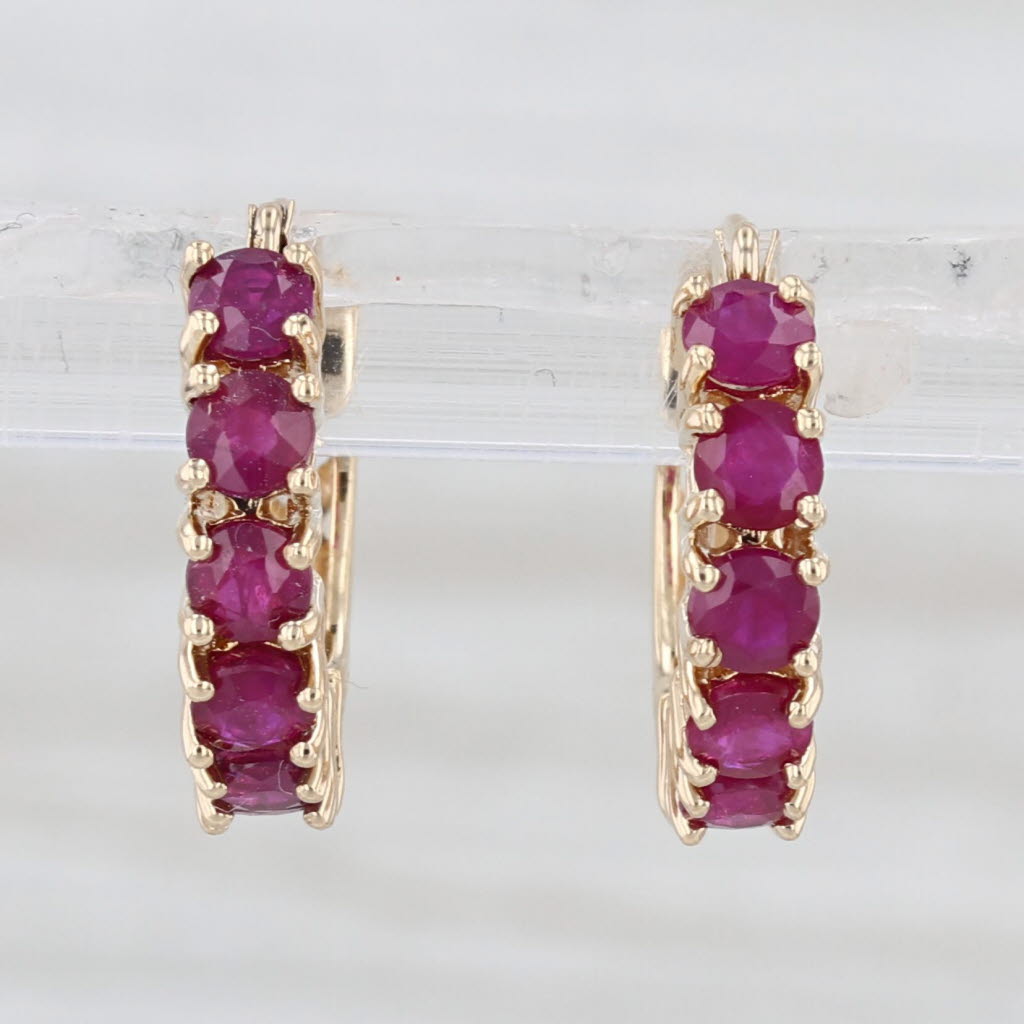 1.36ctw Ruby Small Hoop Huggie Earrings 14k Yellow Gold Small Round Hoops