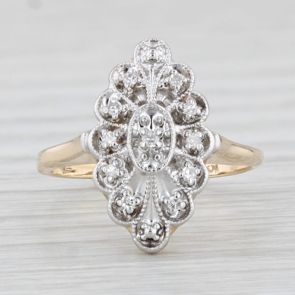 Light Gray Vintage Diamond Princess Ring 10k Yellow White Gold Size 4.75