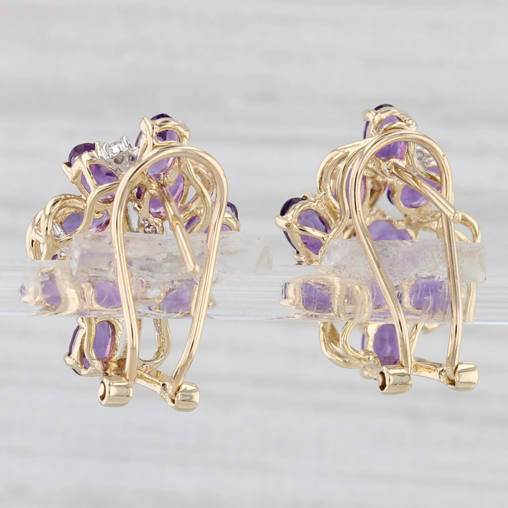 Light Gray 3.65ctw Amethyst Diamond Cluster Earrings 14k Yellow Gold Omega Back Drops