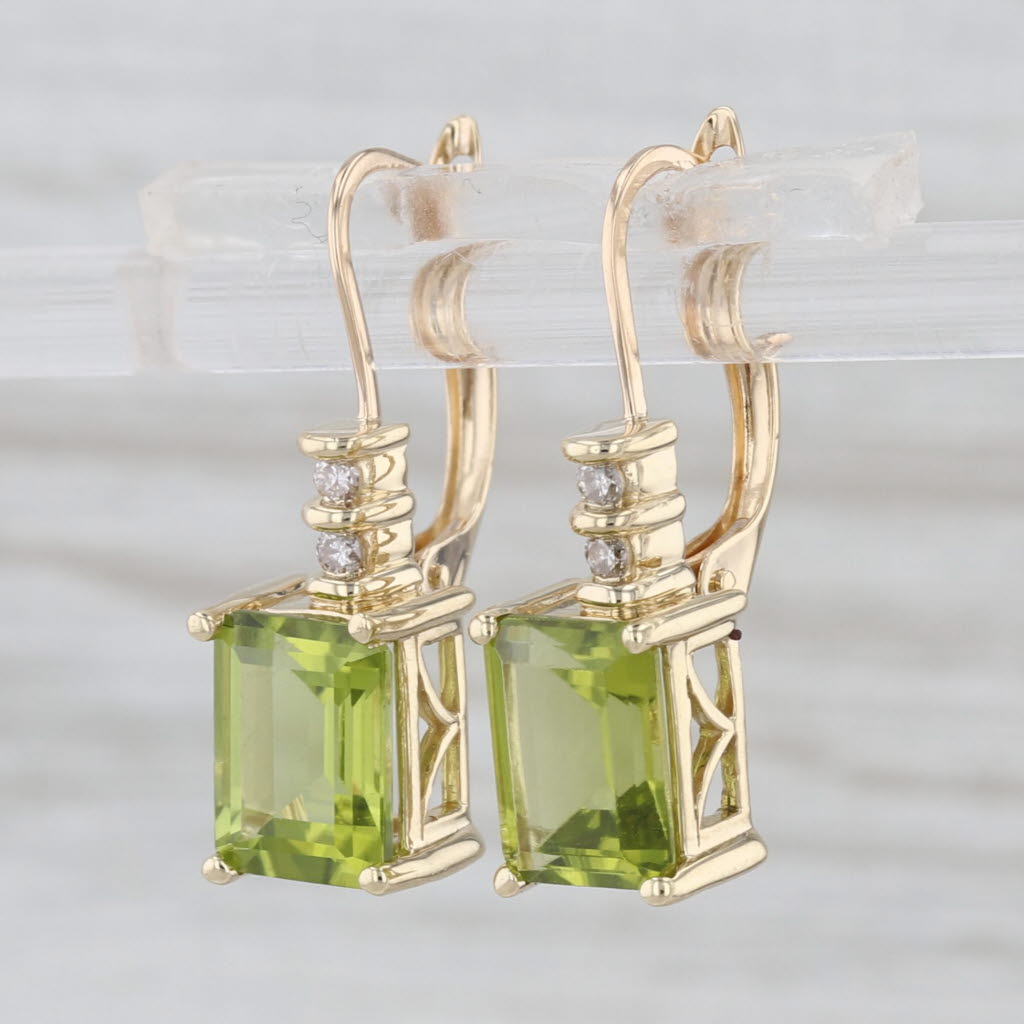 3.66ctw Peridot Diamond Drop Earrings 10k Yellow Gold Snap Backs