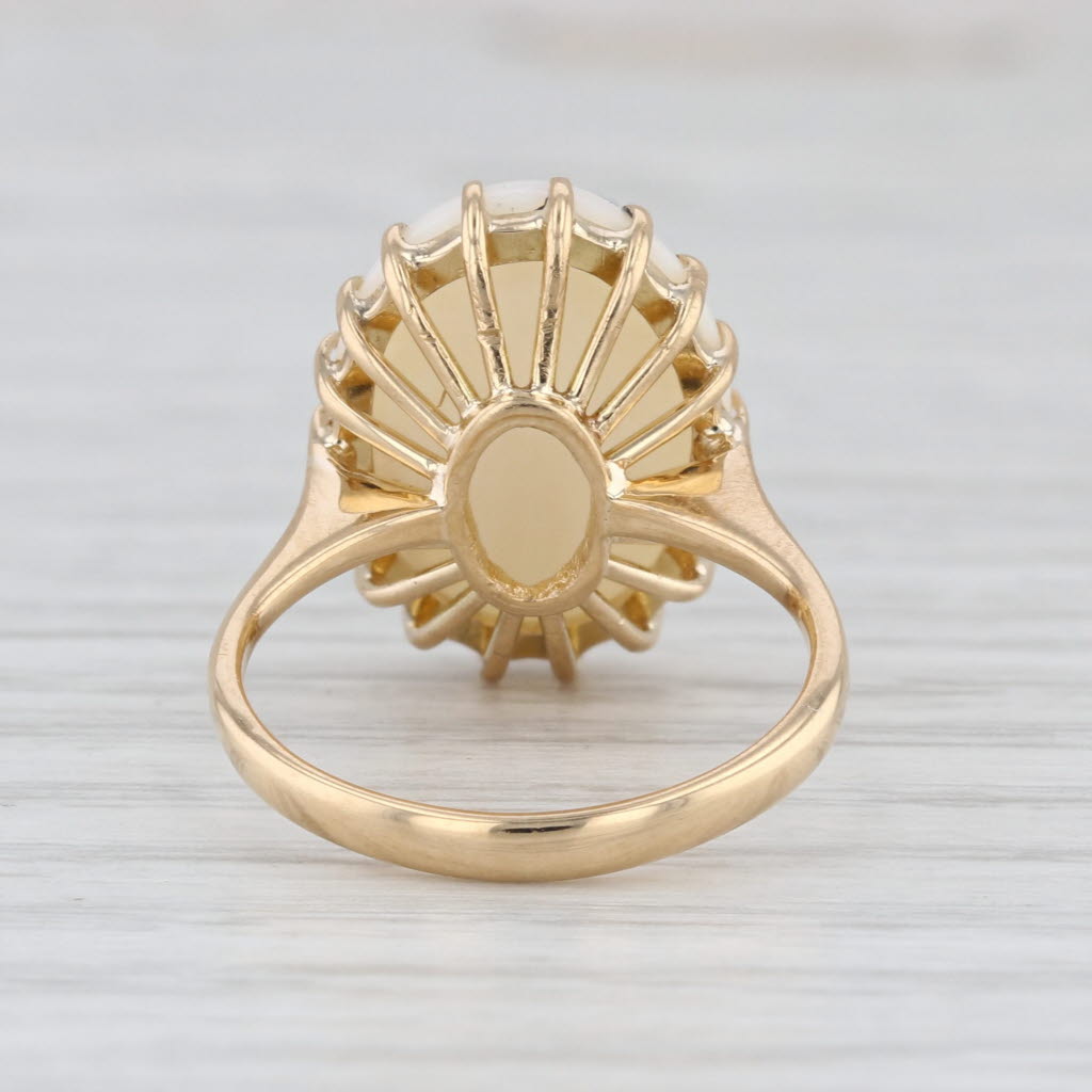Oval Cabochon White Opal Solitaire Ring 18k Yellow Gold Size 5.75