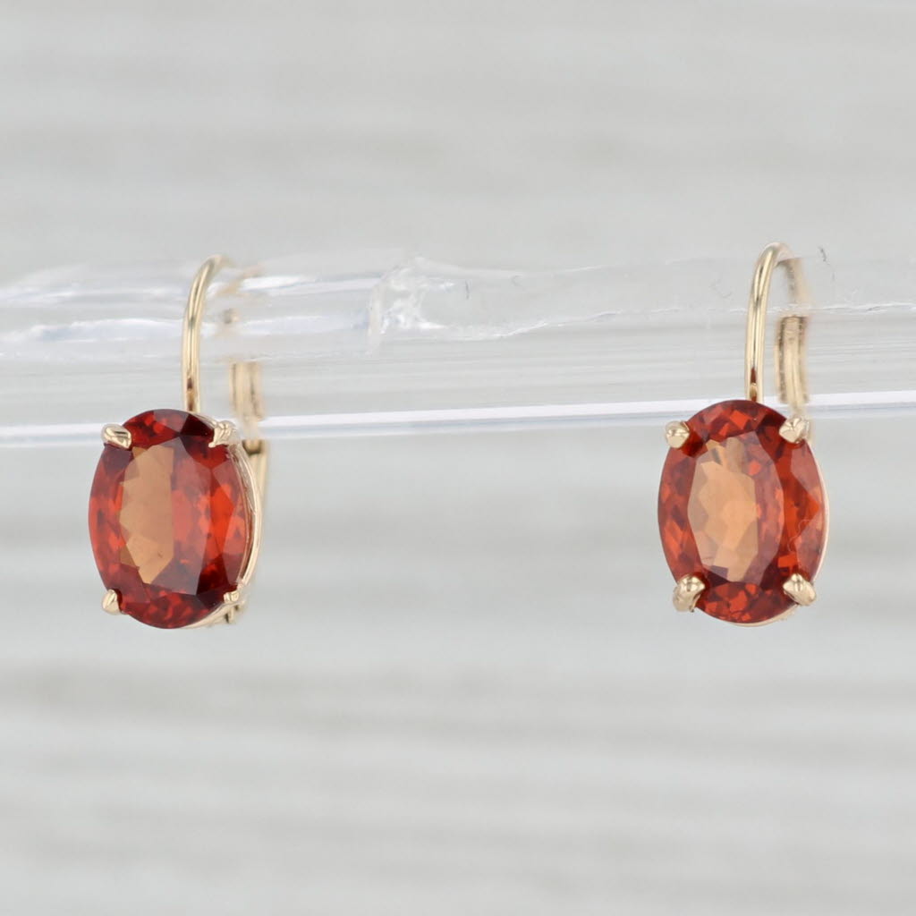 Light Gray 2.47ctw Oval Orange Malaia Garnet Drop Earrings 14k Yellow Gold Leverbacks