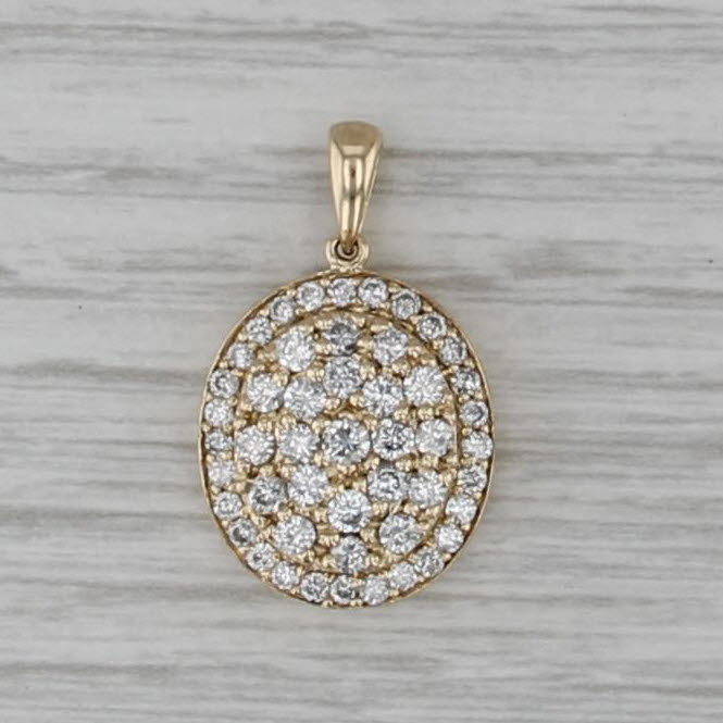 0.97ctw Diamond Cluster Halo Pendant 14k Yellow Gold Oval Drop