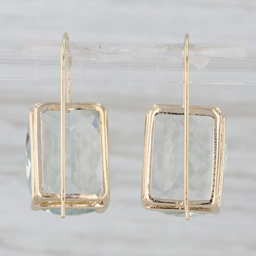 15.50ctw Cushion Prasiolite Green Amethyst Drop Earrings 14k Yellow Gold