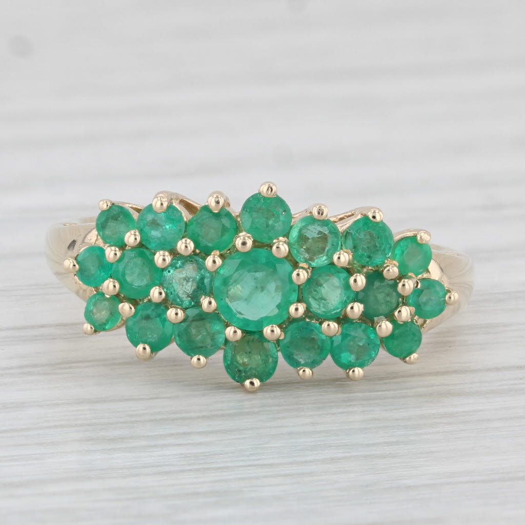 Light Gray 1.35ctw Emerald Cluster Ring 14k Yellow Gold Size 8.25