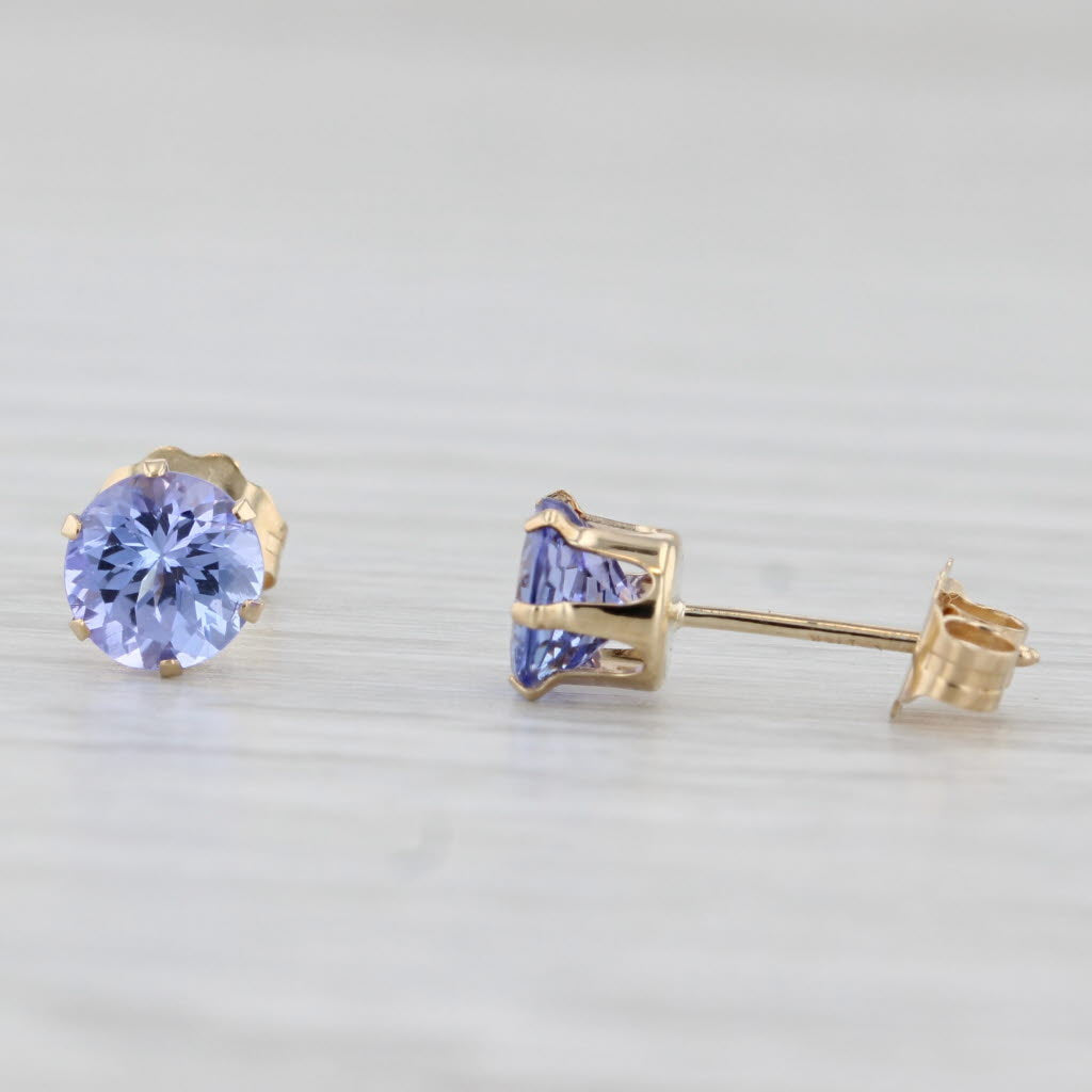 Light Gray 1ctw Tanzanite Stud Earrings 14k Yellow Gold Round Solitaire Studs