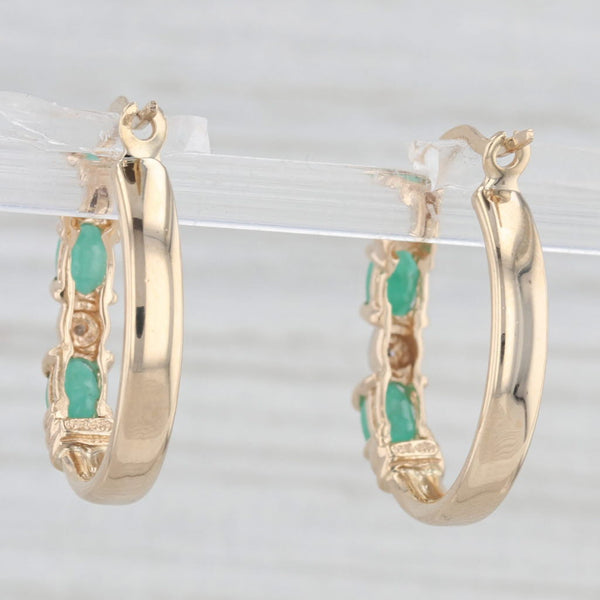 Light Gray 1ctw Emerald Diamond Hoop Earrings 10k Yellow Gold Snap Top Round Hoops