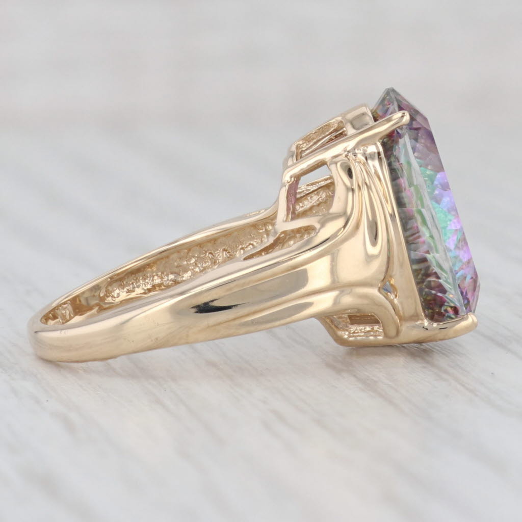 Light Gray 11ct Mystic Topaz Ring 14k Yellow Gold Size 7.25 Purple Green Fantasy Cut Oval