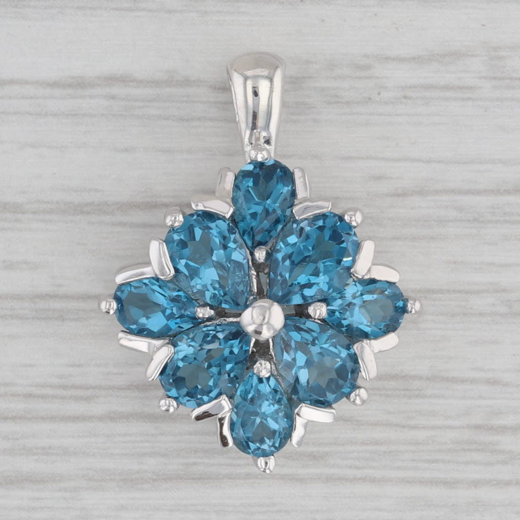 Gray London Blue Topaz Cluster Flower Pendant Sterling Silver