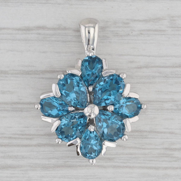 London Blue Topaz Cluster Flower Pendant Sterling Silver